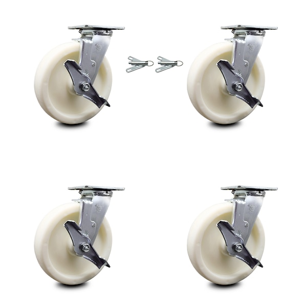 Service Caster 8 Inch Nylon Caster Set with Roller Bearing 4 Brake 2 Swivel Lock SCC-30CS820-NYR-TLB-BSL-2-TLB-2 - main